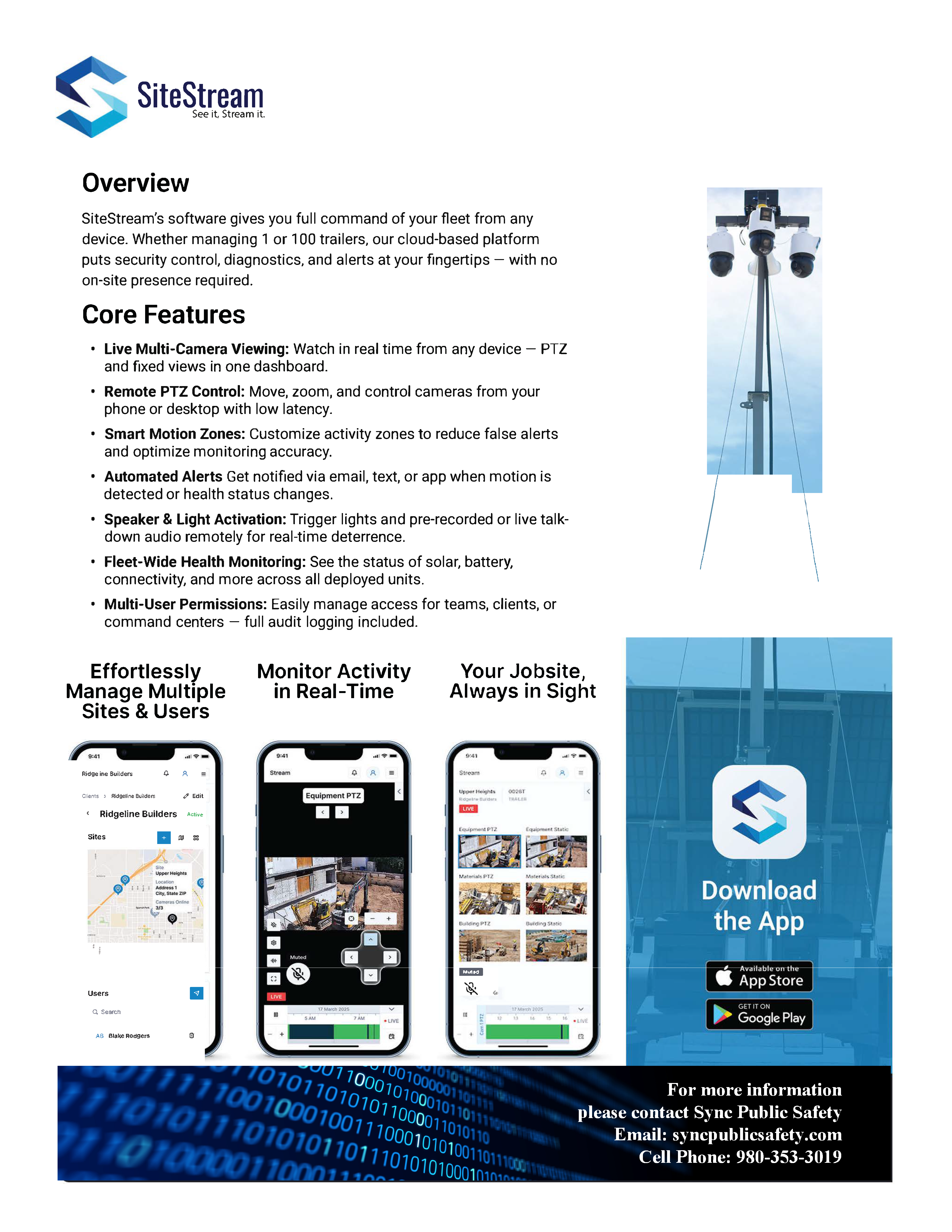 SyncPublicSafety Remote monitoring towers phone app for monitoring from anywhere.